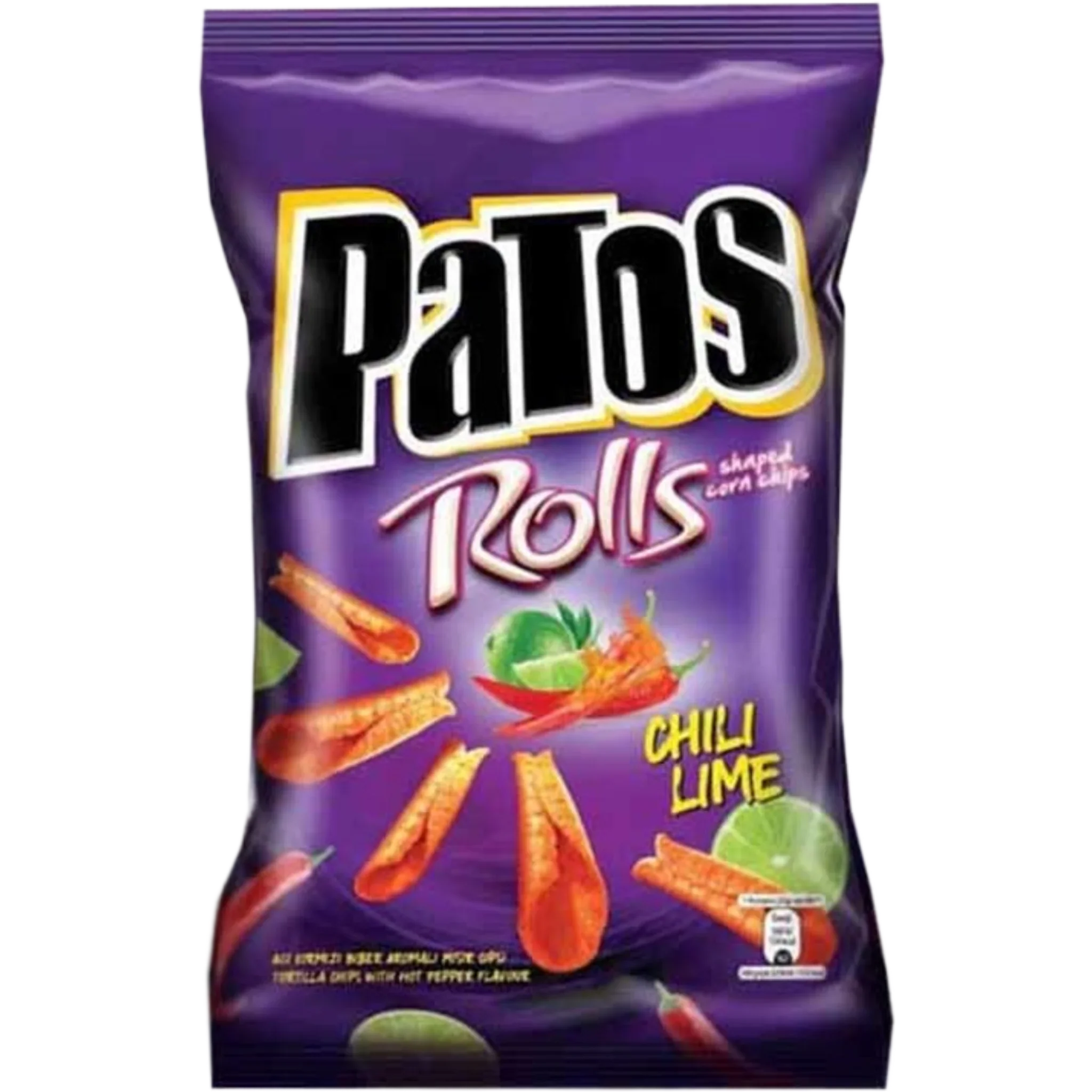 Patos Rolls – Chili Lime Crunch Snack | Knusprige Rolls mit der Kombination aus scharfem Chili und erfrischender Limette für einen einzigartigen Snack.