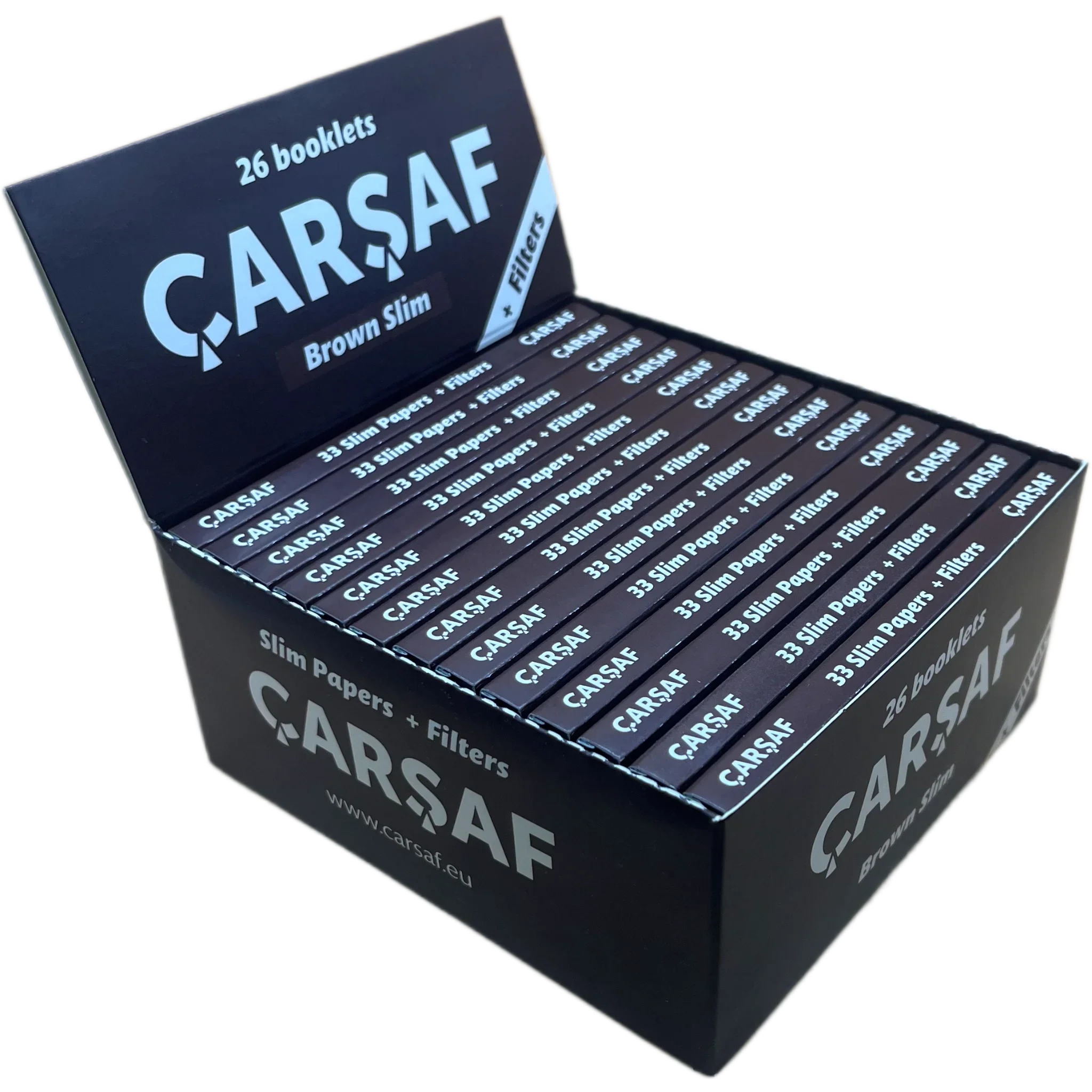 Carsaf Brown Slim + Filters – 26 Booklets | Nachhaltige Rolling Papers mit Filtern, perfekt für ein gleichmäßiges und langsames Abbrennen