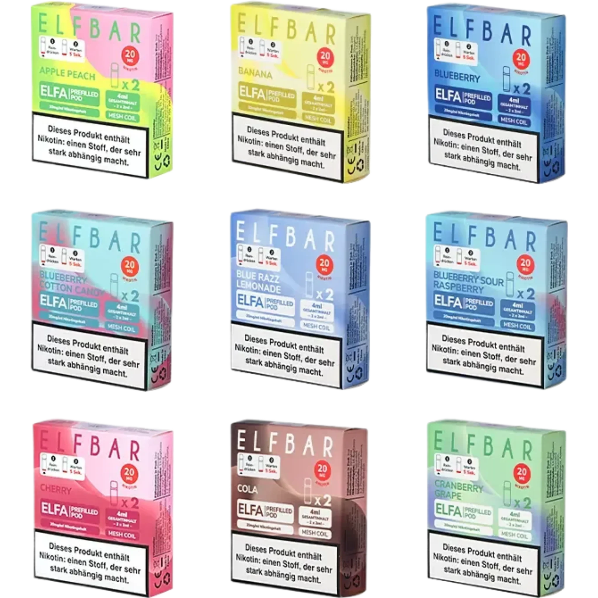 Elfbar Elfa Prefilled Pods – 2er-Pack (20 mg/ml) in verschiedenen Geschmacksrichtungen für das Elfa Basisgerät